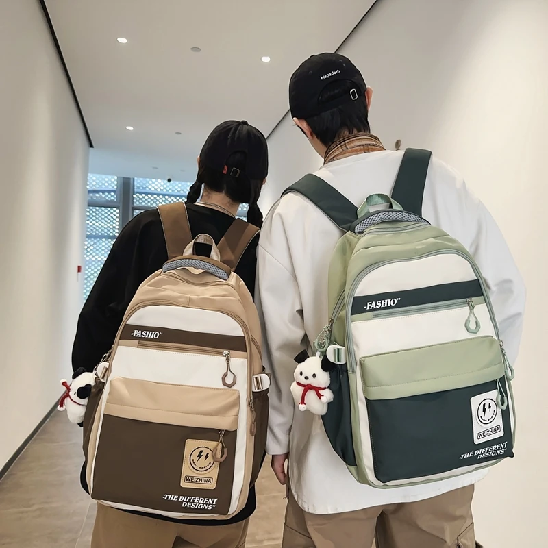 Patchwork Backpacks Zipper Bags for Women 2024 New Anti-Theft Back Backpack Casual Nylon High Capacity Student Bag Mochila