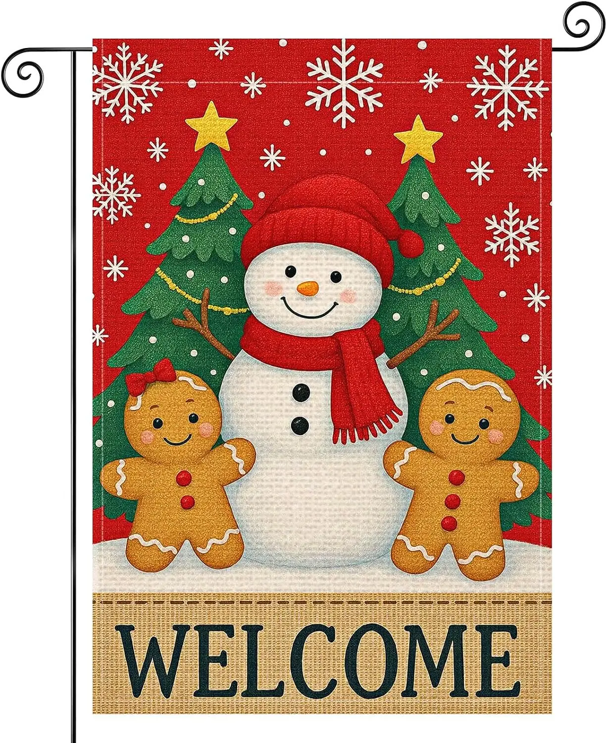 Welcome Snowman Gingerbread Tree Garden Flag 12x18 Burlap