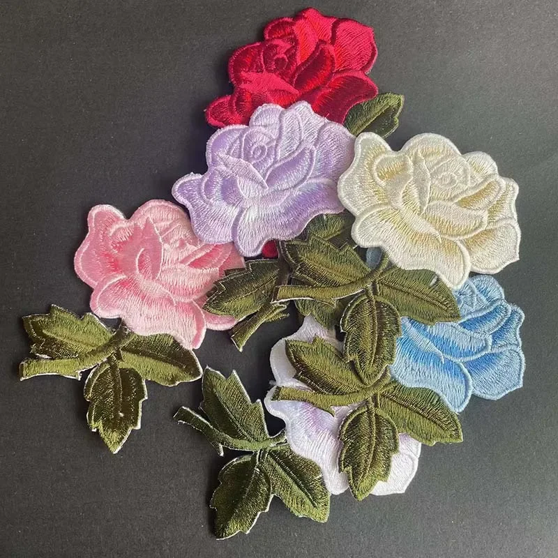 8.5*6.5CM Fabric Flowers Iron On Stickers,Blooming Roses Branch Embroidery Applique Patches Thermocollant For Clothing,Cheongsam