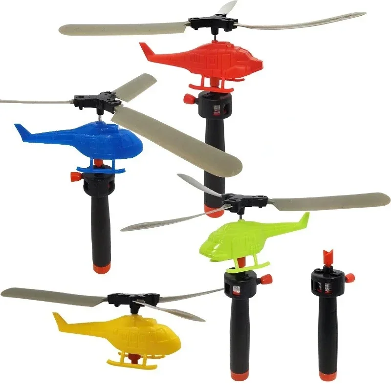 1PC Kids Handle Cable Power Helicopter Cable Helicopter Outdoor Bamboo Dragonfly Fun Flying Toys Small Airplane Toy Color Random