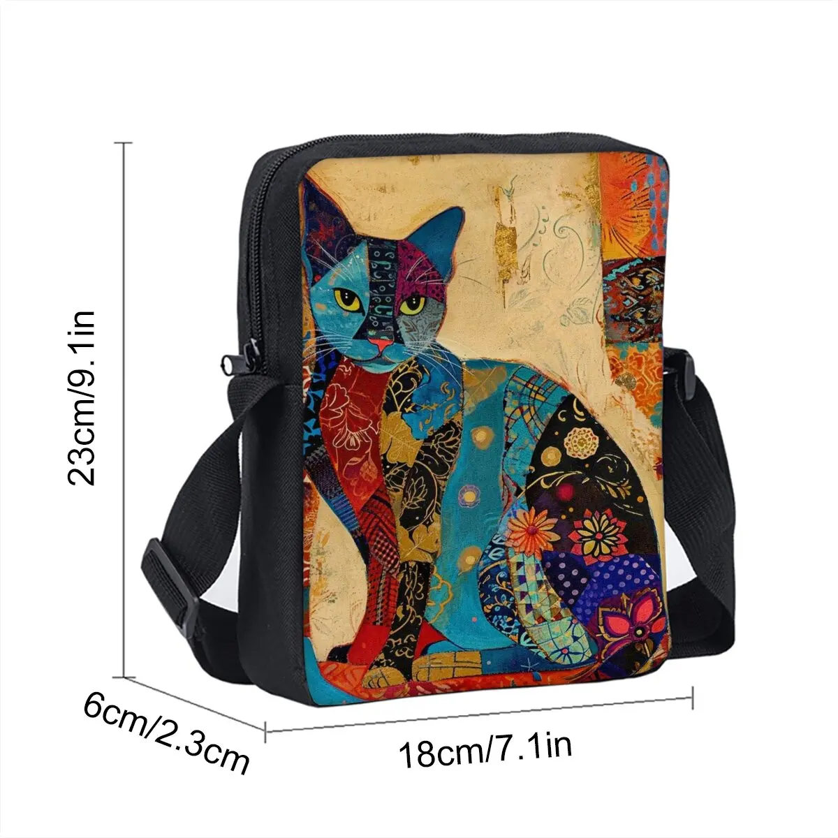 Colorful Floral Cat Pattern Single Sided Messenger Bag for Boy/Girls Children Best Gifts 2D Flat Cartoon Casual Crossbody Bag