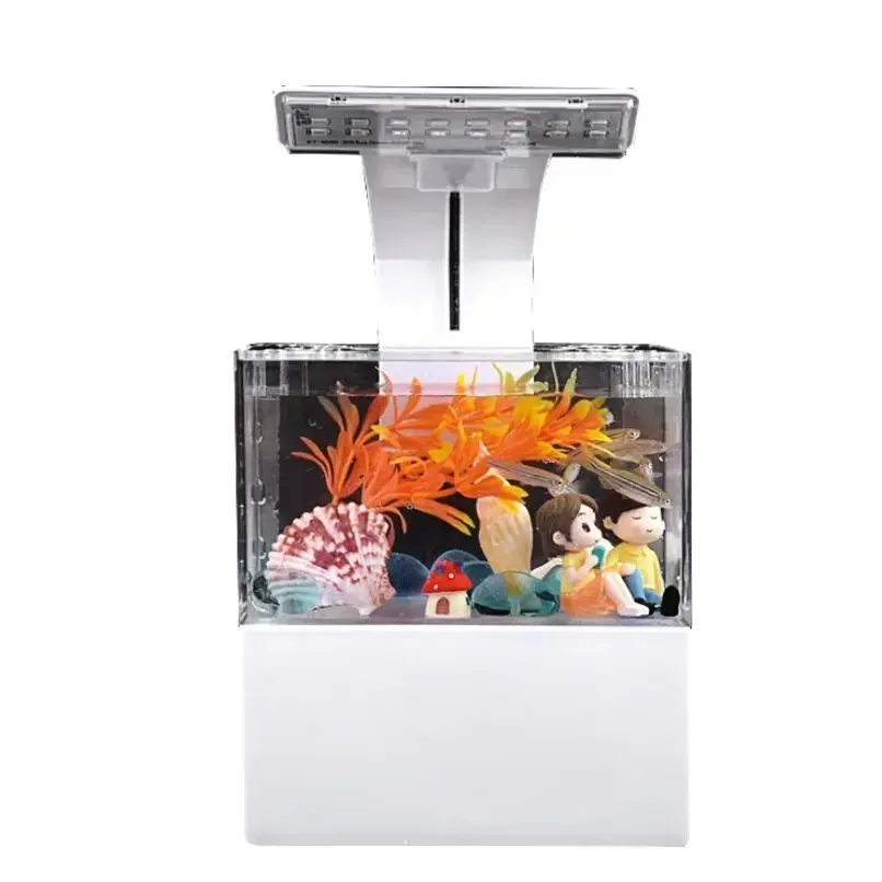 

Fish tank landscaping small desktop creative mini office fish fighting micro landscape self circulation ecological fish tank（6）