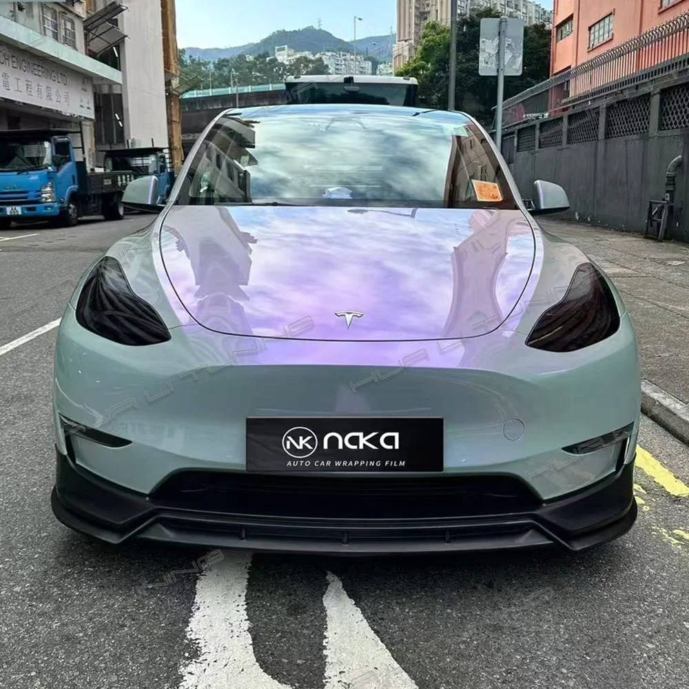 PET Dreamy Gray Phantom Purple Vinyl Wrap For Tesla Model 3 Y etc. LowTack 1.52*17M/Roll 5x56ft Air Bubble Free HQ Auto Film