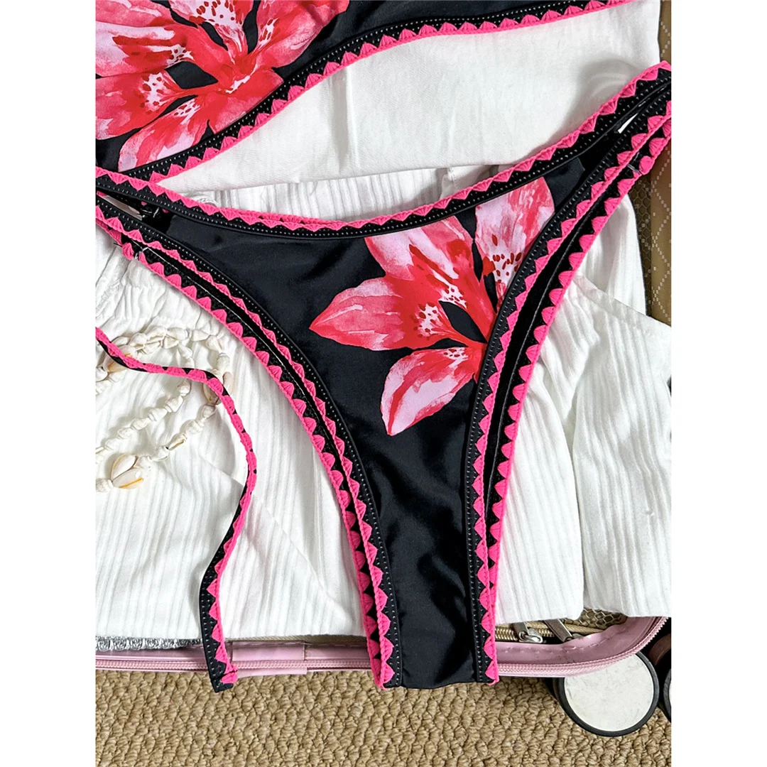 2026 Blumenmuster Bikini Damen Bademode Zweiteiliger Bikini-Set Brasilianischer Badeanzug Badebekleidung V8205 – Detail 19