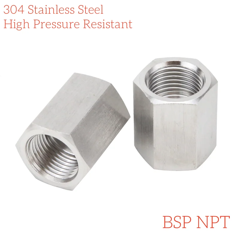 

1/8 дюйма 1/4 дюйма 3/8 дюйма 1/2 дюйма 3/4 дюйма 1 дюйма 1-1/4 дюйма 2 дюйма BSP NPT внутренняя резьба из нержавеющей стали 304, полностью шестигранная муфта, фитинг для труб, соединитель высокого давления