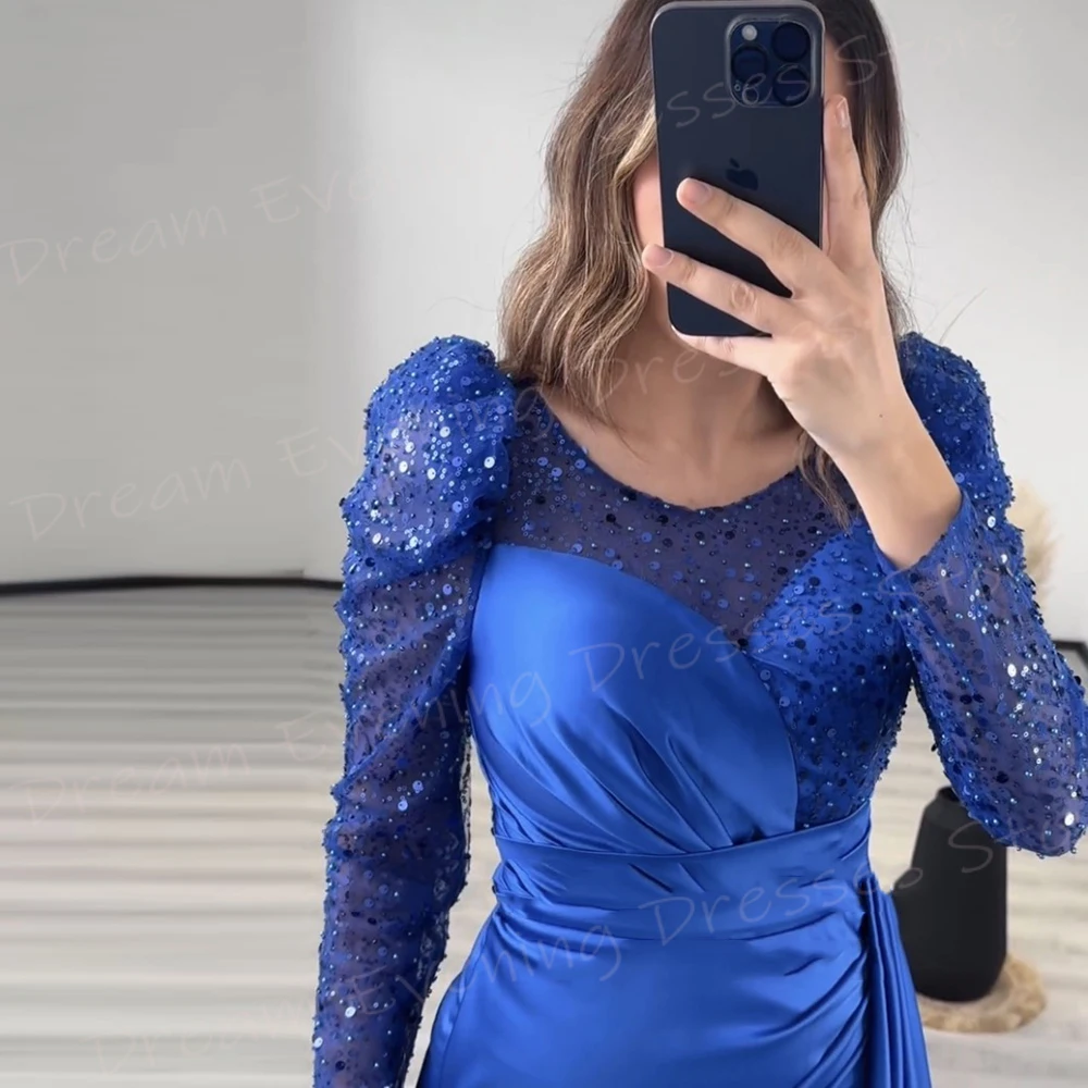 Vestidos De Noche De sirena elegantes para mujer, cuello redondo clásico, manga larga, vestidos De graduación, fiesta Formal, Vestido De Noche con cuentas