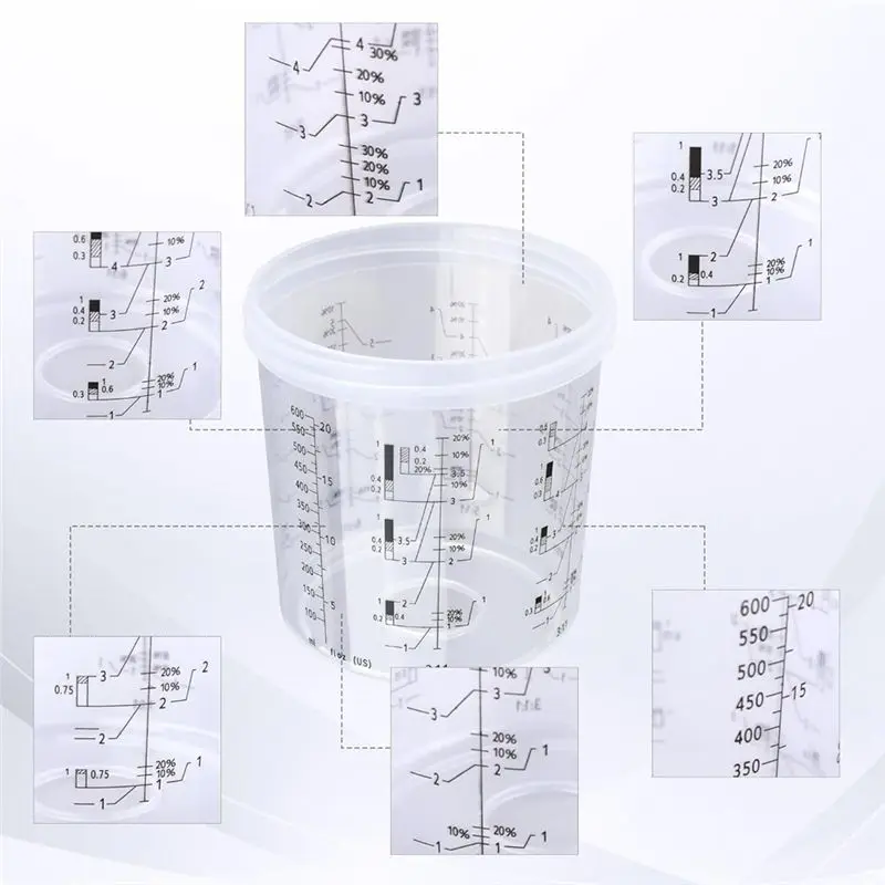 NEW HOT in Stock-Paint Guncup, 20 Oz (600 Ml) Set, With 50 Cup & Lid System, 10 Plugs & 1 Hard Cup With Retainer Ring, 1 Cup