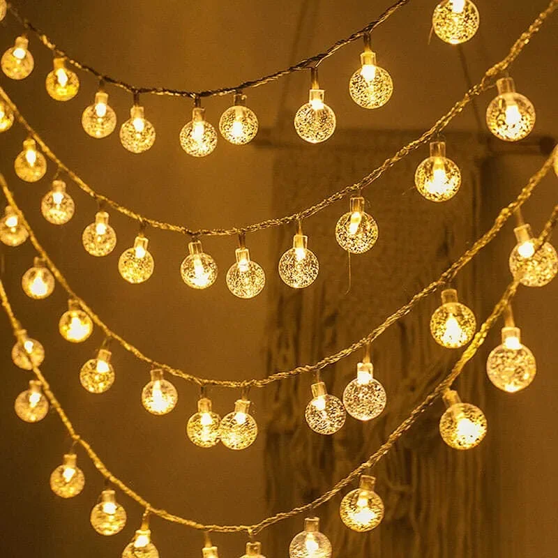 3M LED Light Battery Crystal Ball Outdoor Garden Camping Light String 20 LED Lights Waterproof Garland Light Ramadan Decorations