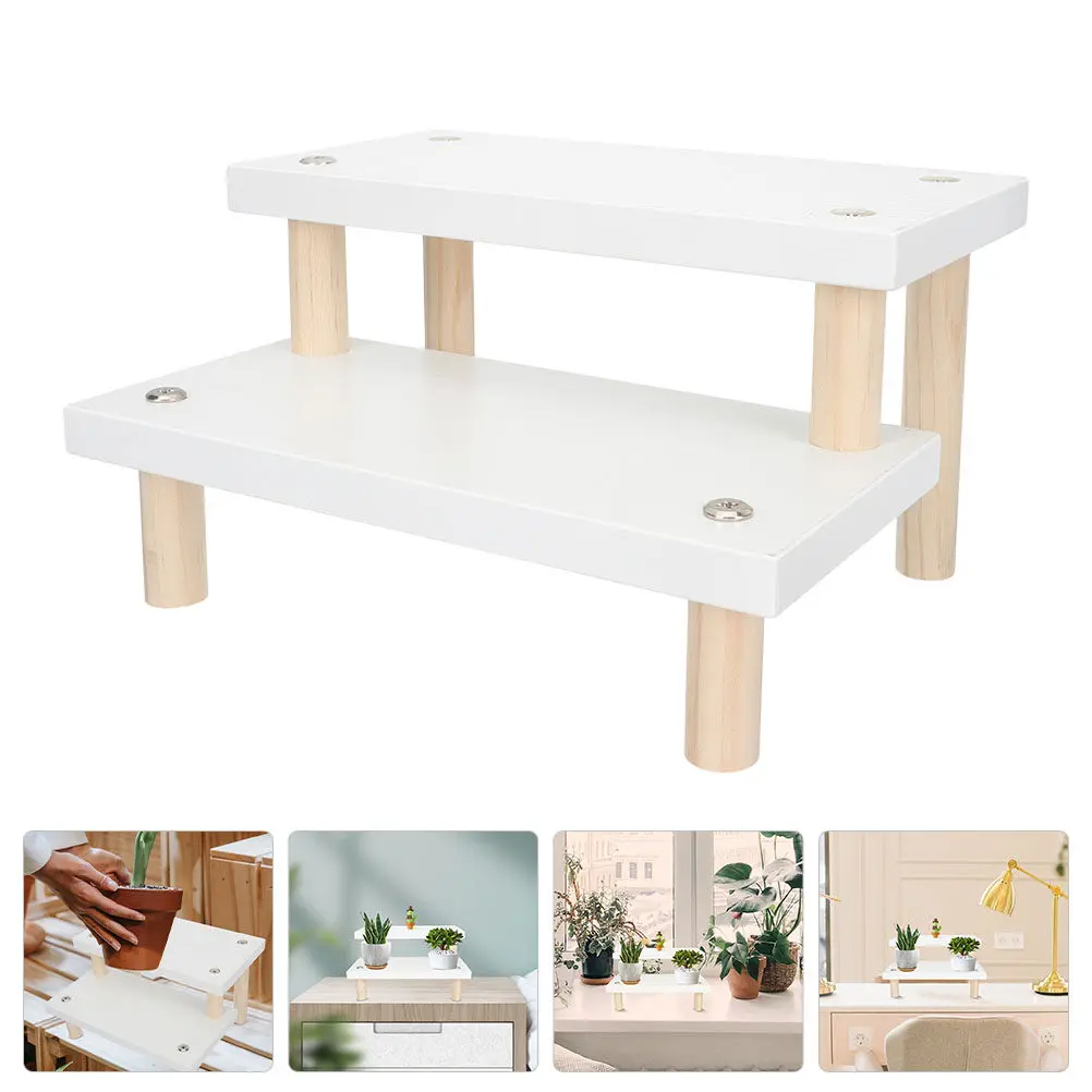Stair Shape Wooden Display Rack Desktop Storage Shelf Multi-Functional Step Display Stand Handicrafts Exhibition Organizer