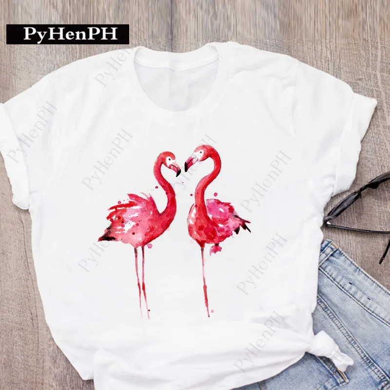 

Ins New Fashion Flamingo T-shirt Short-sleeved Female Student Innerwear T-shirt on The Street Women Clothing