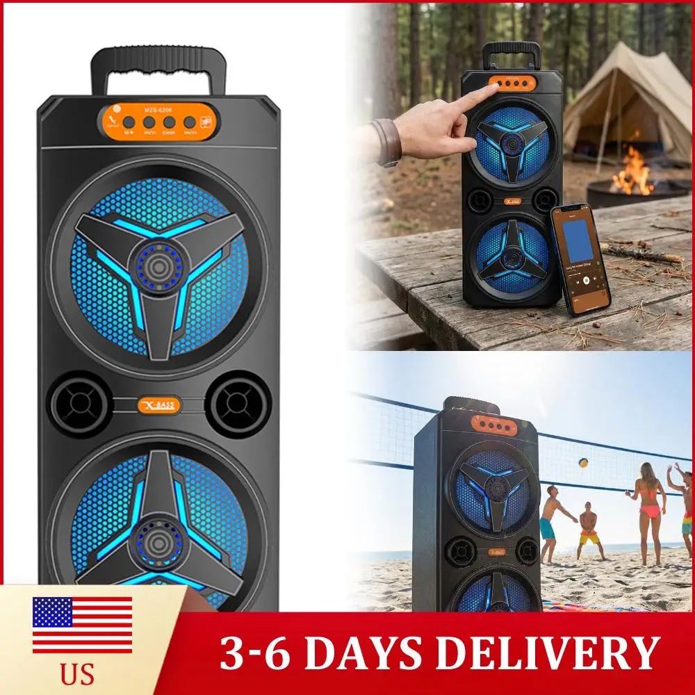 

Portable Speaker with Wireless Microphone Large Boombox Speaker Support TWS/AUX/USB/TF Card/FM Radio for Party Home Camping