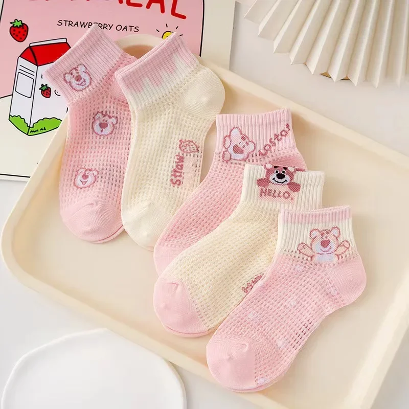 5Pcs Summer My Melody Childre Socks Kawaii Sanrioed Anime Kuromi Pink Cat Kulomi Purple Summer Kids Socks Trend Gift for Girls