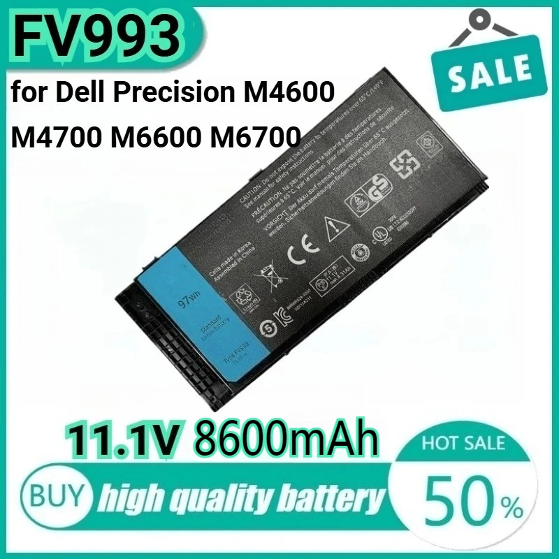 

New FV993 11.1V 97Wh 8600mAh Laptop Battery for Dell Precision M4600 M4700 M6600 M6700 M6800 M4800 97KRM 9GP08 90 M6700 M6800.