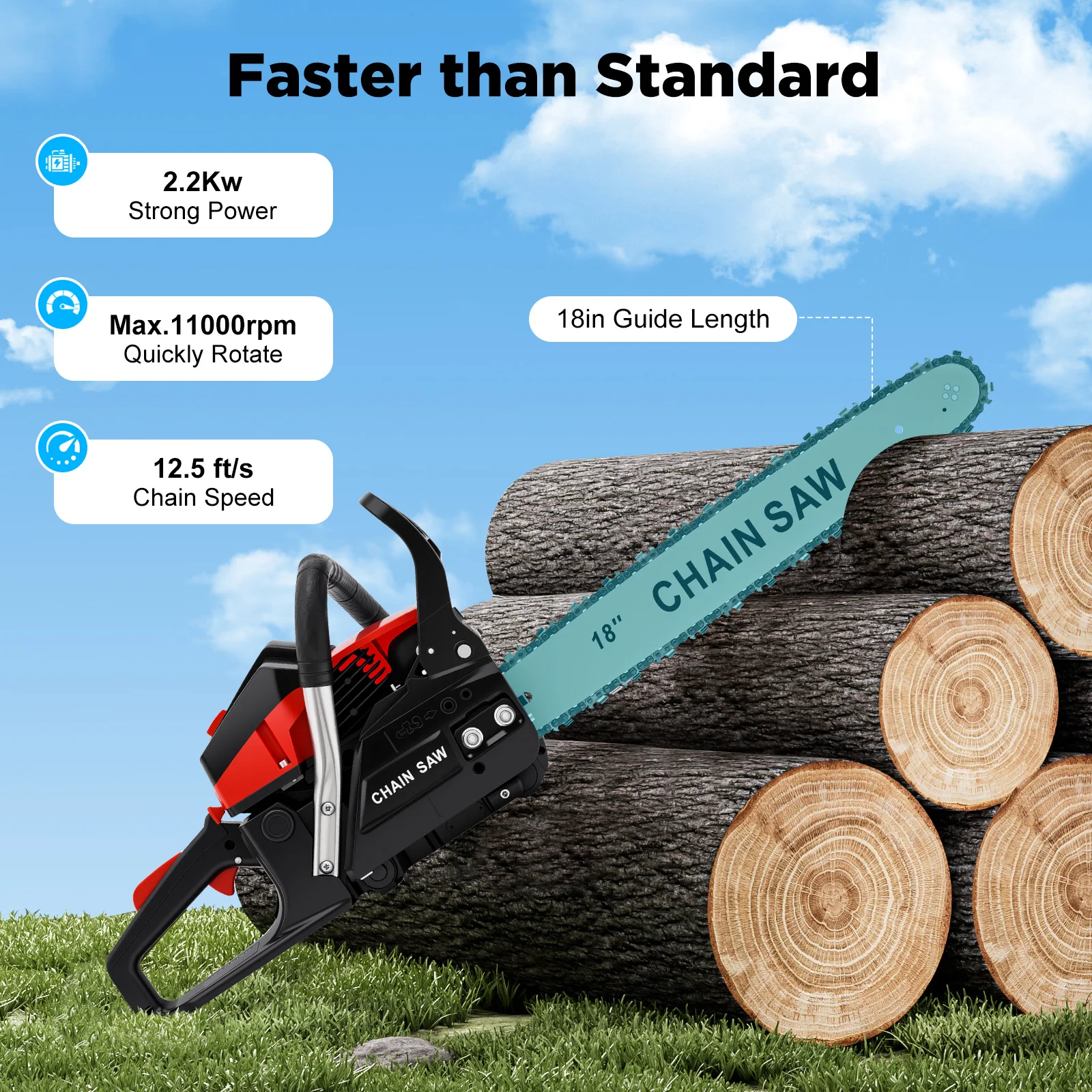 

58cc 2.2Kw 18in Gasoline Chain Saw High Efficiency 11000rpm Cordless Chainsaw Cutting Tool Garden Pruning Tool