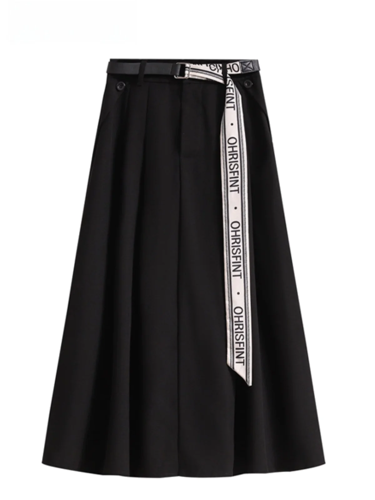 

High Waist A-Line Midi Skirt Bla Suit Sle Cara CLUB Large Size Women's Faion Autumn New Casual f-length Skirt