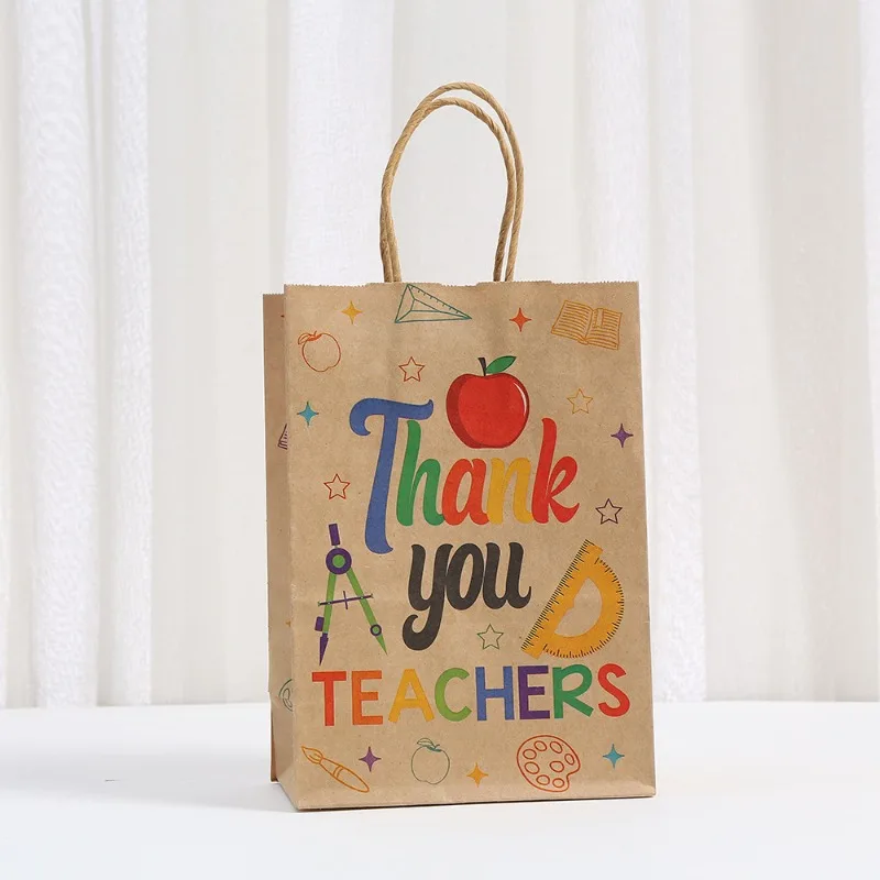 12 sacs cadeaux en papier kraft pour la reconnaissance des enseignants, sacs à main colorés à thème scolaire pour les cadeaux et les remerciements de la Journée des enseignants