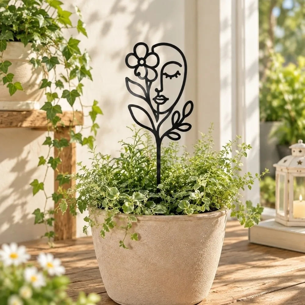 Hollow Out Character Silhouette Plant Stand Abstract Figure Strong Load Bearing Plant Fixed Frame Weather Resistance Moon Bird