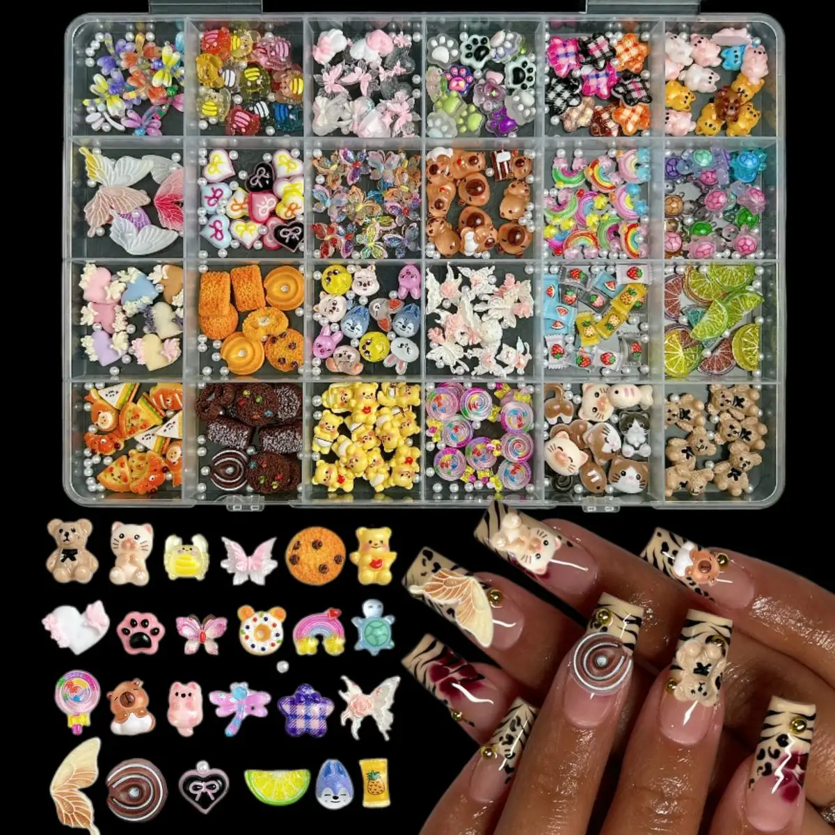 

1Box Random Mixed Cartoon Guinea Pig Cat Nail Charms Adorable Claws Dragonfly Colorful Wings Resin Nail Art Decorations DIY Nail