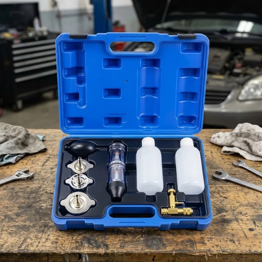 Cylinder Head Testing Kit for Combustion Chamber Leaks with Radiator Fill Neck Compatibility and Clear Results