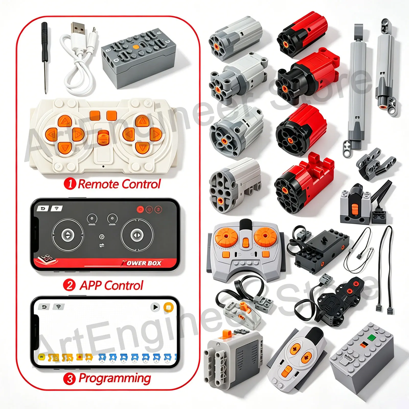 Technisches Ferngesteuertes Auto Bausteine Motor Servo Empfänger Set DIY Lehrreiches Konstruktions-Baukasten Kreatives Wissenschaftsmodell