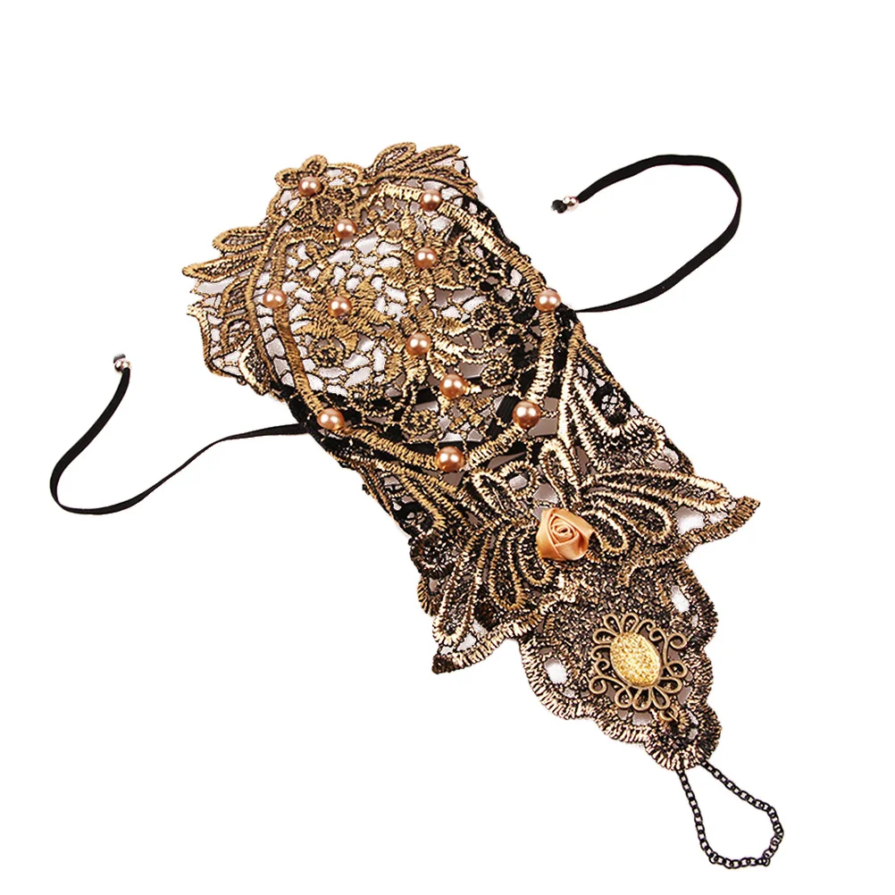 

Pearl Glove Chain Lace Bracelet with Ring Elegant Lightweight Design for Women Anniversary Engagement Party Gift Finger Ring