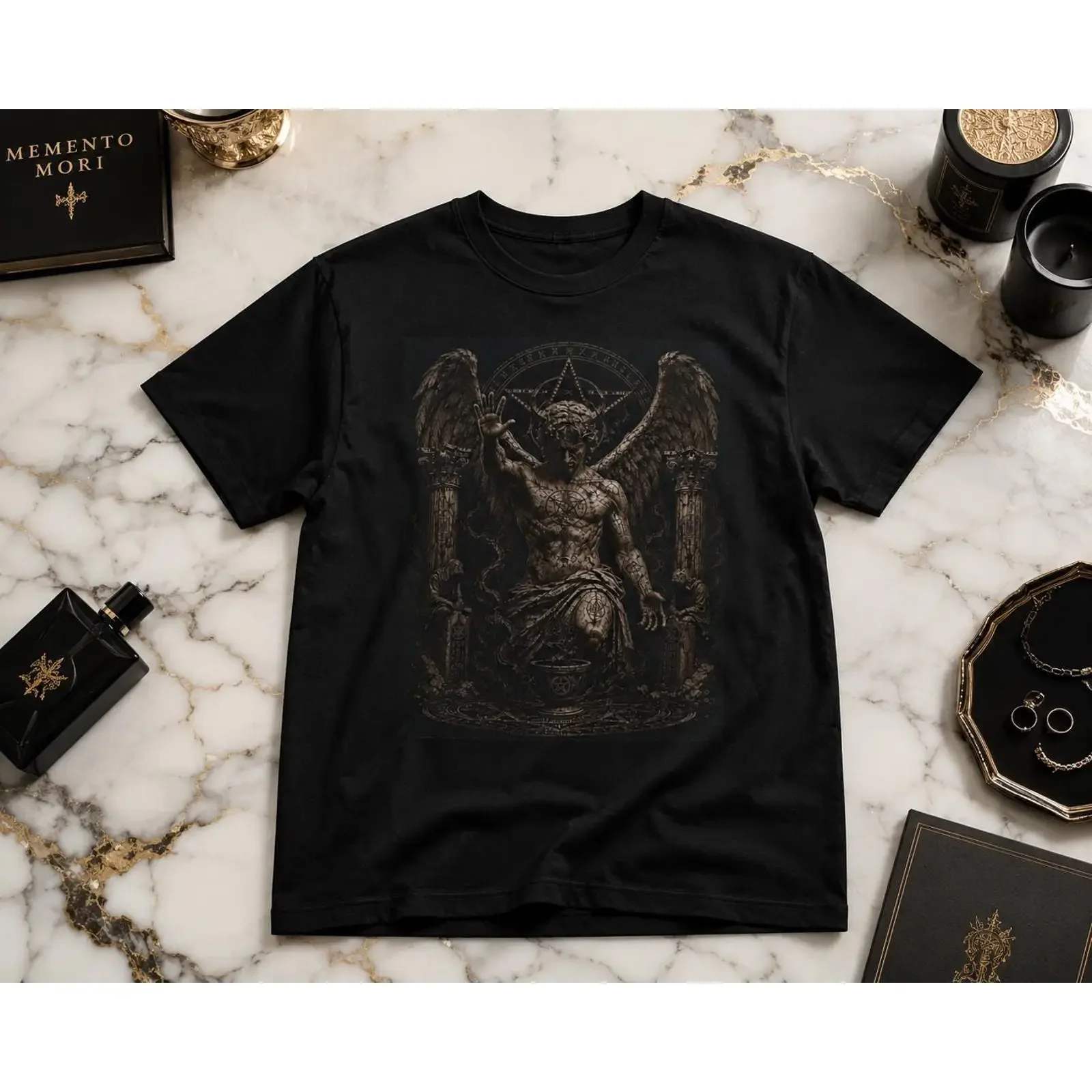 Dark Gothic Lucifer Fallen Angel Occult T Shirt Academia Witchy Alternative Esoteric Art  vintage Washed Casual homme