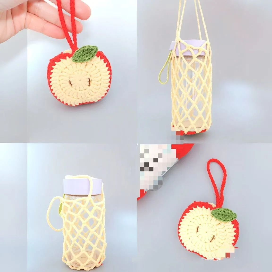 Handmade Crochet Cup Holder Net Bag - Cute Star & Heart Design for Milk Tea, Coffee, Water Bottle, Portable & Stylish