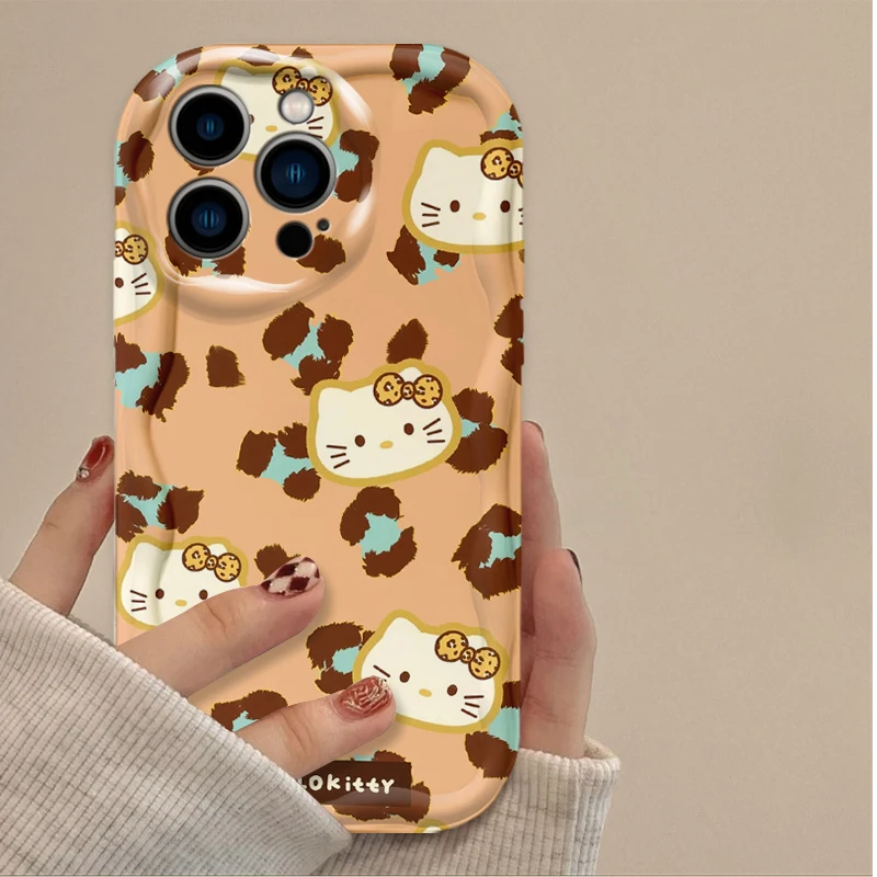 مرحبا كيتي ليوبارد طباعة سيليكون جراب هاتف آيفون 16 15 14 13 12 11 برو ماكس زائد 16E XR XS X 7 8 متموج للصدمات غطاء #2