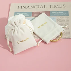 Personalized Logo Packaging Pink White Velvet Pouch for Wedding Favor Gift Candy Bags Jewelry Drawstring Bag Travel Dust Pouches