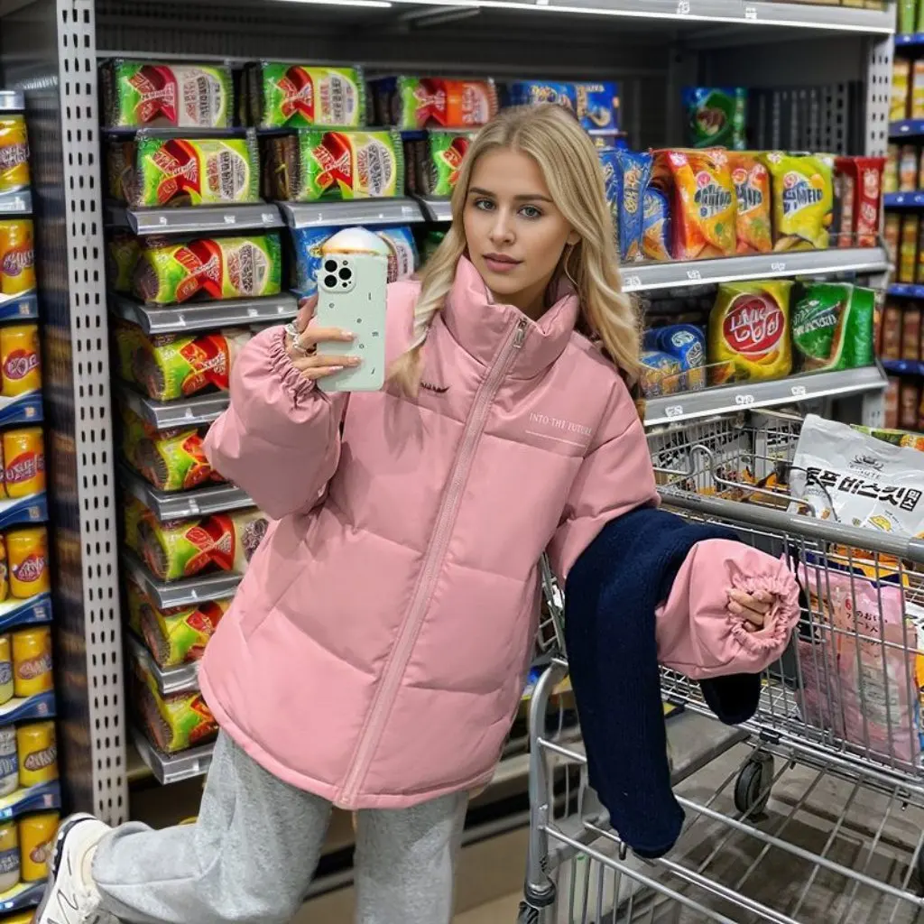 

Зимнее короткое хлопковое пальто в корейском стиле из искусственной кожи для женщин, свободное утягивающее утолщенное универсальное пальто для похудения