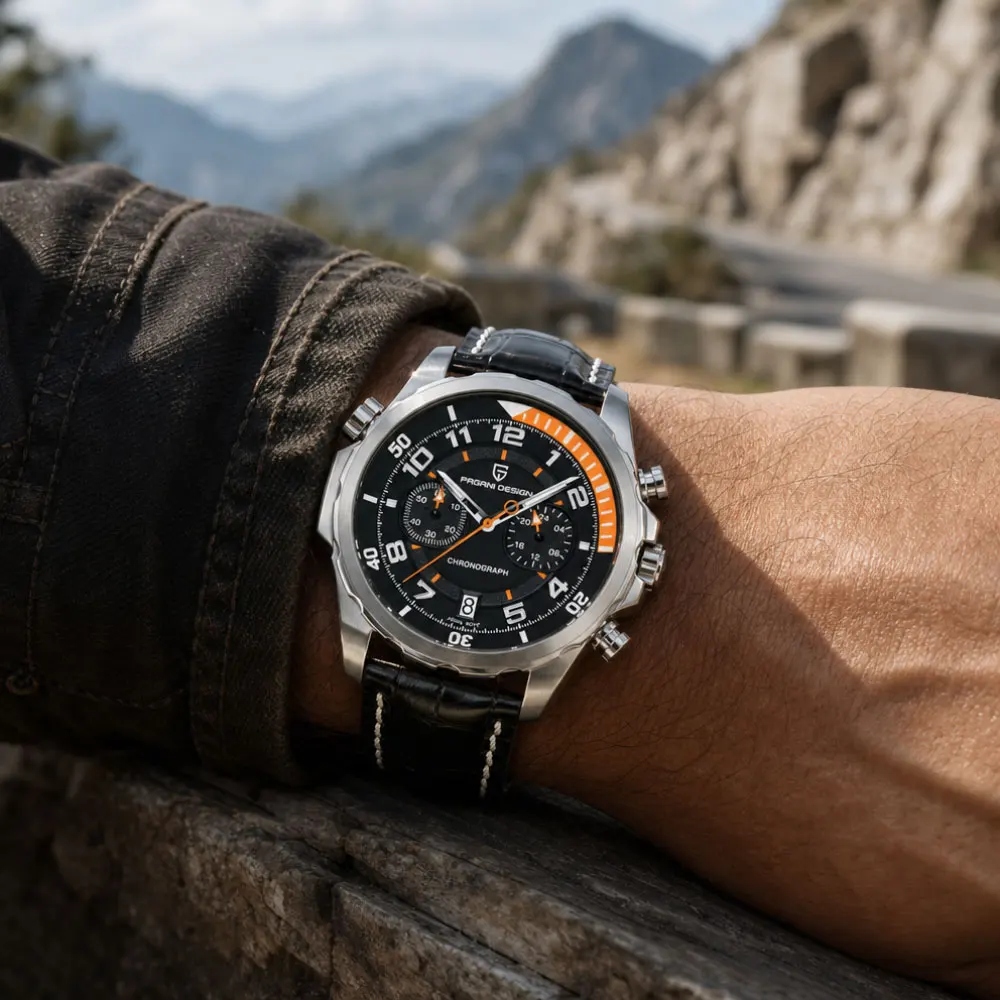 PAGANI DESIGN Classic Leather Men Watch Japan VK64 Movement Quartz Wristwatch Top Brand Sports Waterproof Watches for Men's Gift view 3