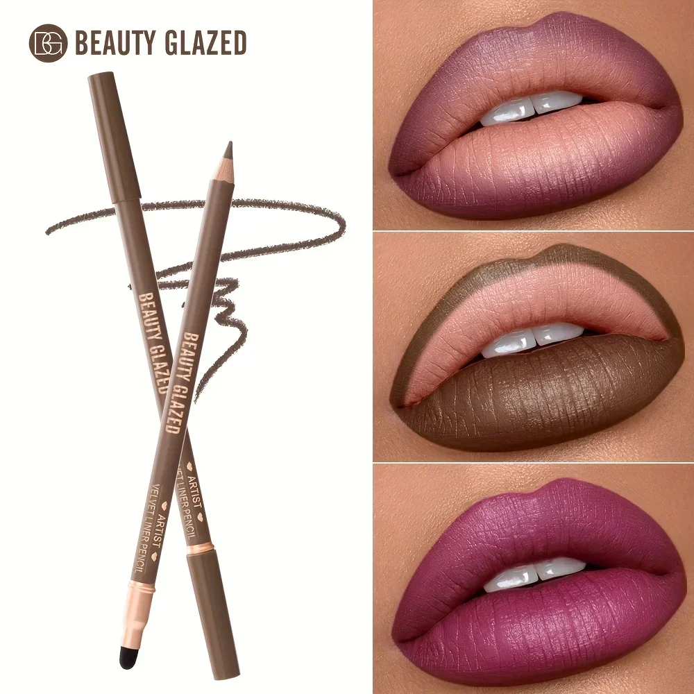 BEAUTY GLAZED 6 unids/set delineador de labios Combo Set 2 en 1 lápiz labial impermeable para mujeres juego de delineador de labios lápiz labial de larga duración