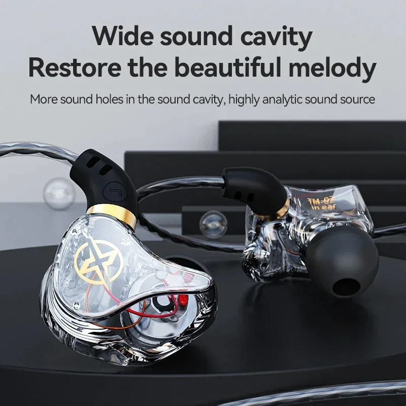 TM-02 HiFi Earphones with MIC Wired Bass Dynamic Music Monitor Headphones In-Ear Game Sport Headset Noice Cancelling Earbuds