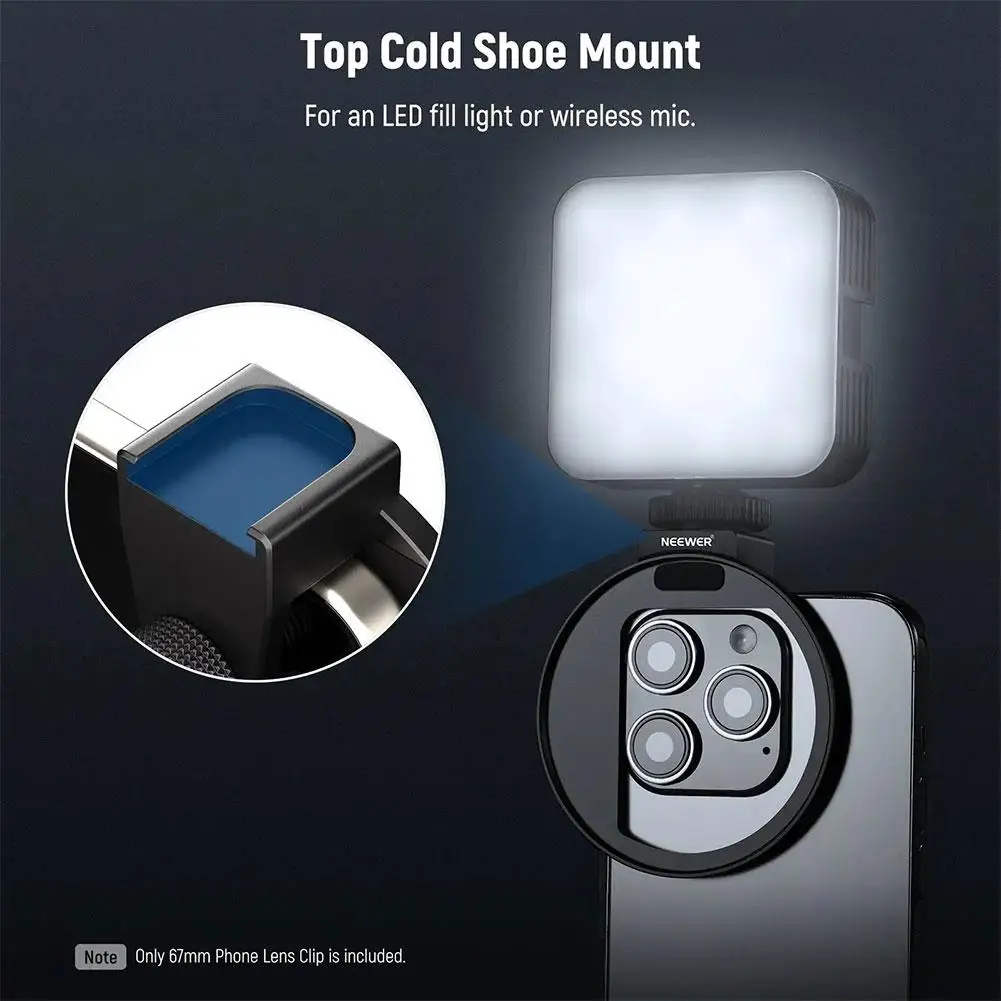 67mm Mobile Phone Filter Adapter With Top Cold Shoe Mount Aluminum Alloy Suitable For Iphone 15/14/13/12 Hand Twist Design