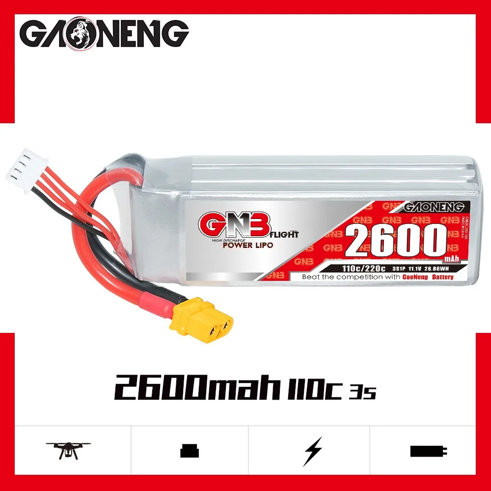 

GNB 2600mAh 110C 3S/4S/6S Fixed модель крыла RC UAV Модель Power Battery