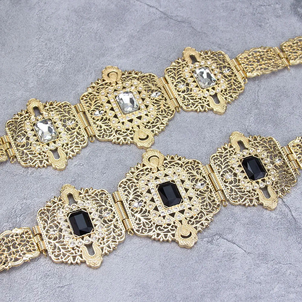 Sunspicems Chic Alloy Belt For Moroccan Bride Tassel Straps Rope Waist Chain Arabic Lady\'s Caftan Dress Body Chains Gold Color