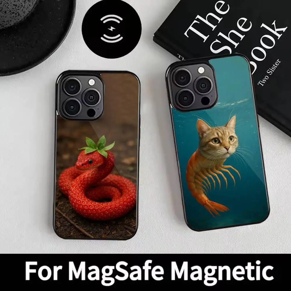 

Italian Brainrot Animals Phone Case For iPhone 17 16 15 14 13 12 Pro Max Plus for Magsafe Mirror Wireless Magnetic Cover