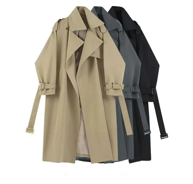 

Fashion TrenchCasual Jackets Long Pattern Female Solid Color Coat Classic Lapel Long Sleeve with Belt Spring Autumn
