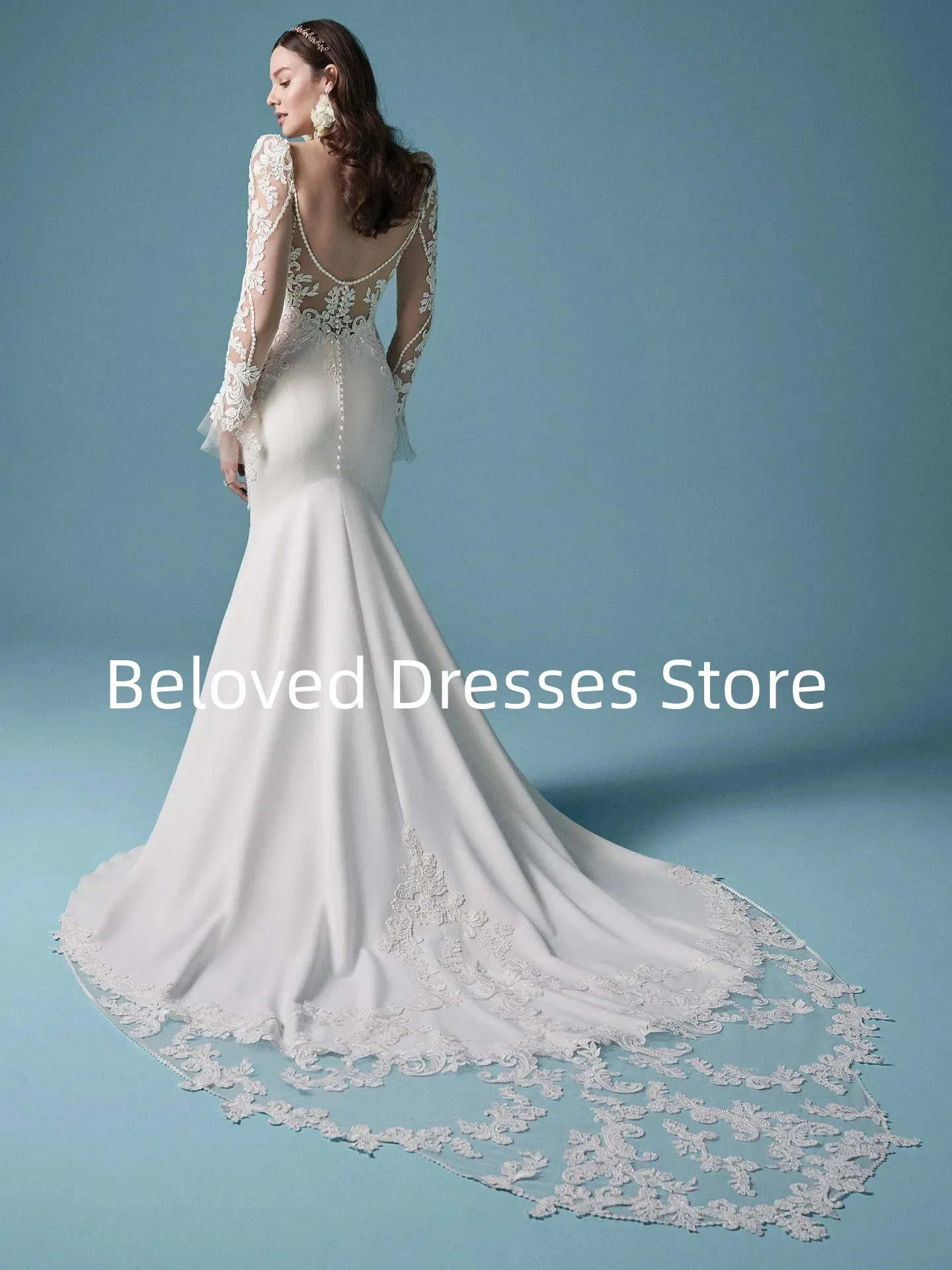 Sexy off white long sleeved ball dress 2024 Bridal temperament evening party slim fit wrap buttocks evening dress women's party