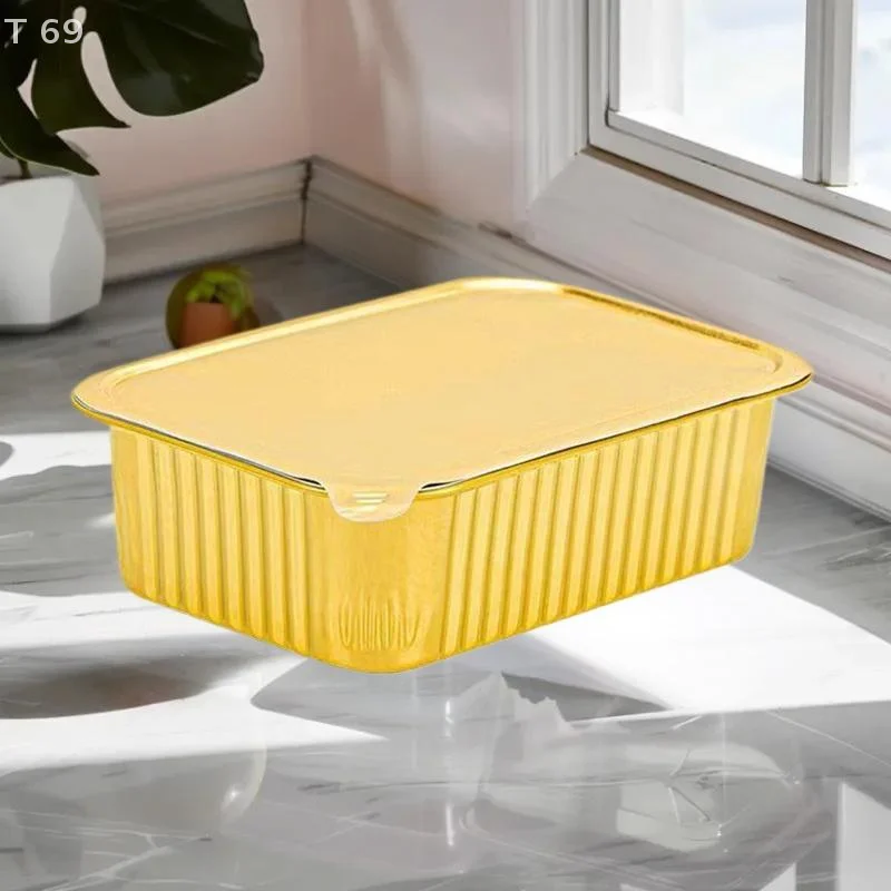 Gold Sealed Disposable Takeaway Packaging Commercial Resistant Tin Paper Box With Lid Aluminum Foil Lunch Box