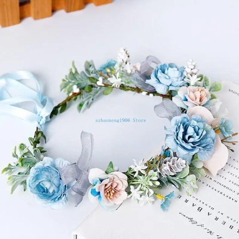 

85LF Women Flower Headband Wreath Crown Floral Wedding Garland Festivals Photo Props