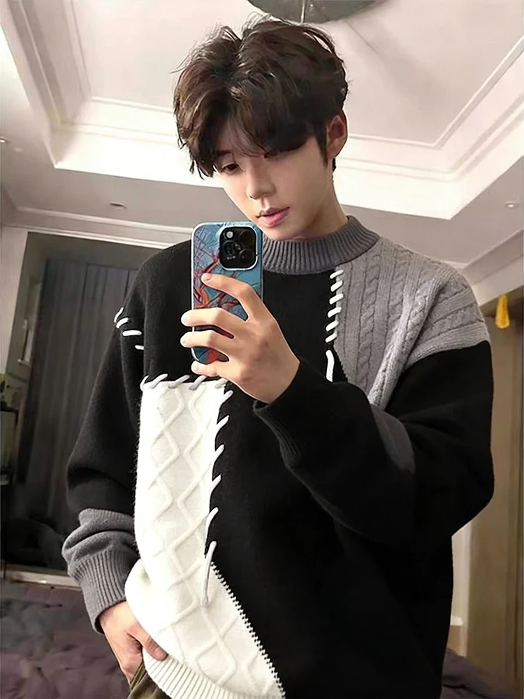 

Color Blo Fce Lined Thiened Knitted Sweater for Men round Ne Warm Inner Wear Casual Loose Fit Soft Comfortable Fabric