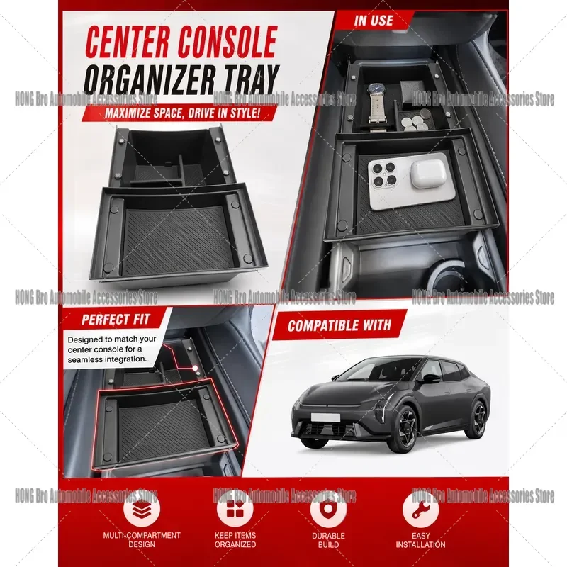 Para Kia EV4 GT Line 2025-2027, caixa de armazenamento para a consola central, organizador removível de duas camadas, acessórios para o interior do veículo.