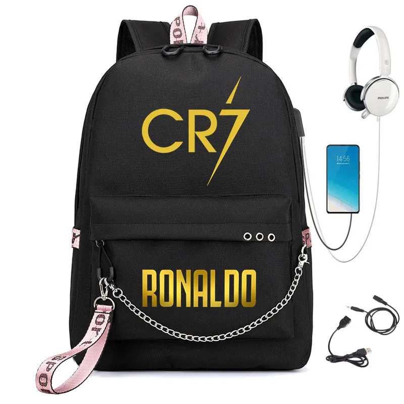 Ronaldo backpack teen student school bag usb computer  outdoor travel leisure bag