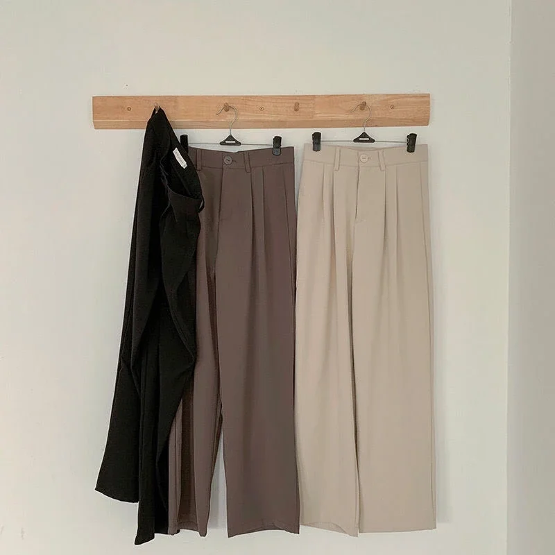 Pantalon droit taille haute pour femme, pantalon femme noir, mode coréenne, bouton décontracté, automne, dames de bureau, nouveau, 2024