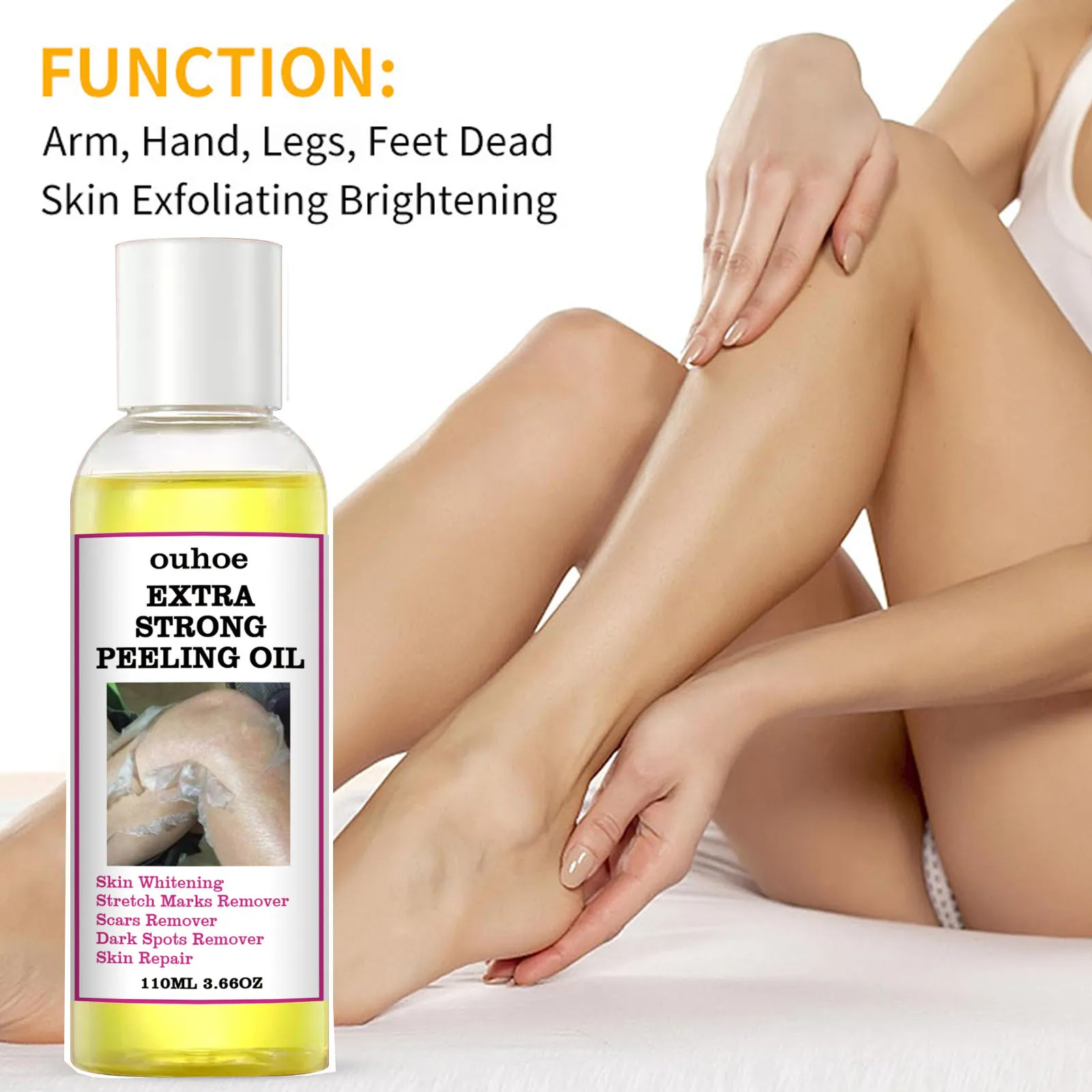 110 ml gelbes Peeling-Öl, ätherisches Pflanzenbleichern, Aufhellen von Ellenbogen, Knie, Hände, Aufhellung des Hauttons, Gesichts- und Körpermassageöl