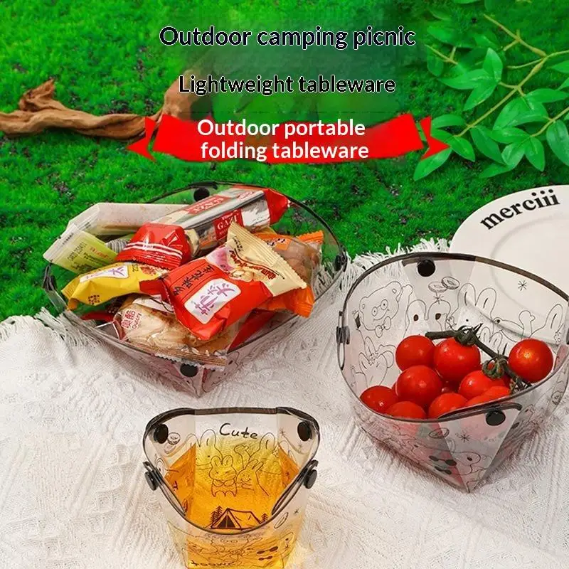 Juego de Vajilla Plegable a Prueba de Fugas de 3 Piezas, Tazón, Plato y Taza Transparentes y Portátiles para Viajes, Picnic y Senderismo