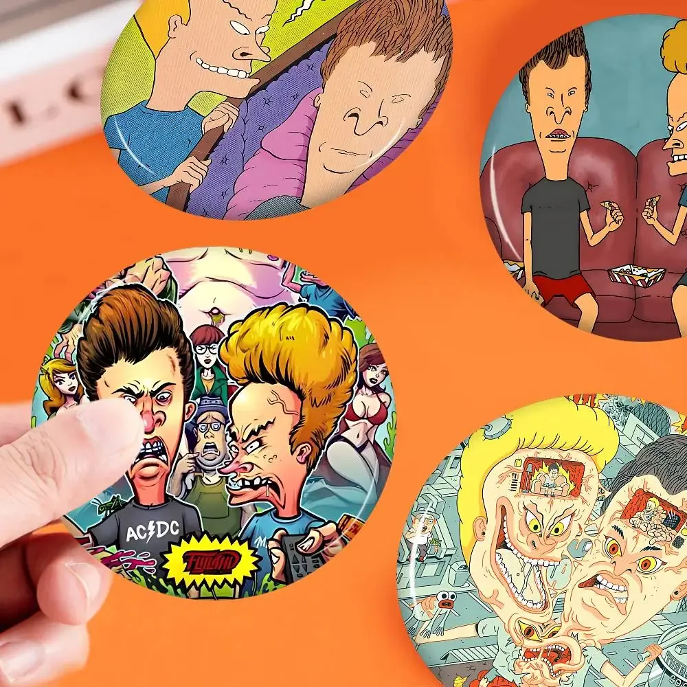 Funny B-Beavis And BUTT-HEAD Creative Pins Funny Faces Round Snap-in Brooch Badge Backpack Hat Accessories Jewelry Gifts