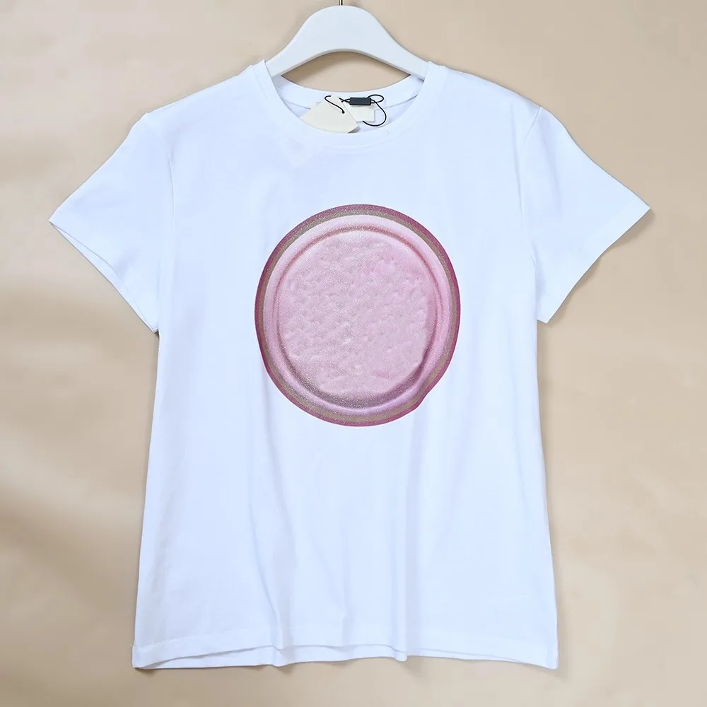 

Женская хлопковая футболка с золотым принтом, круглым вырезом и короткими рукавами, повседневная, универсальная, удобная, дышащая, для весны и лета