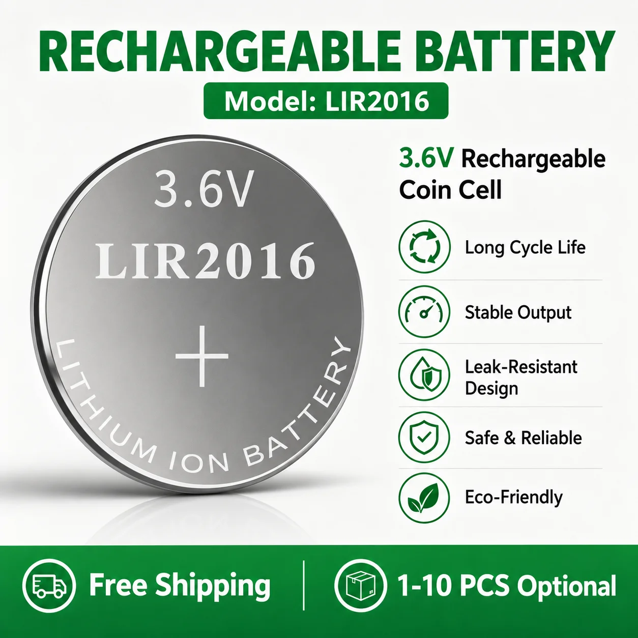 LIR2016 3.6V 18mAh Rechargeable Lithium Battery Replace CR2016 LM2016 for Watch Remote Control Toy 1-10PCS